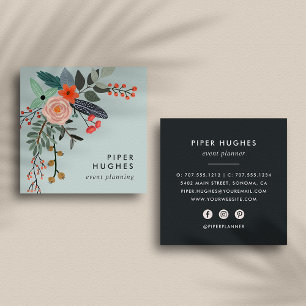 Mist Boho Floral Square Business Card