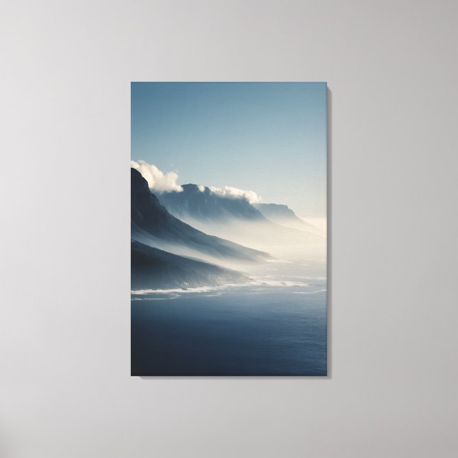Mist-Covered Coastal Mountains Sunrise Glow Canvas Print (Front)