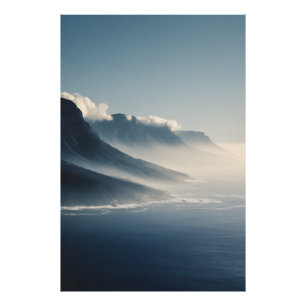 Mist-Covered Coastal Mountains Sunrise Glow Photo Print