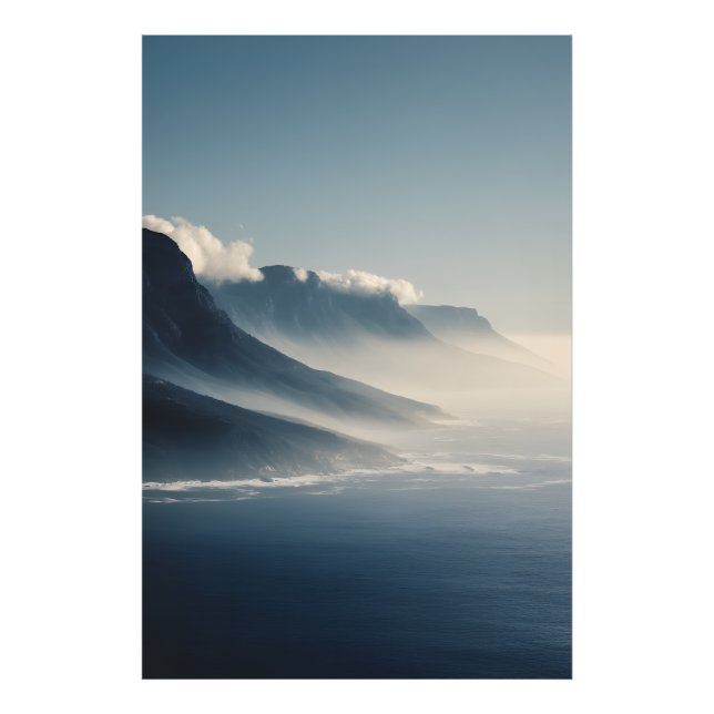 Mist-Covered Coastal Mountains Sunrise Glow Photo Print (Front)