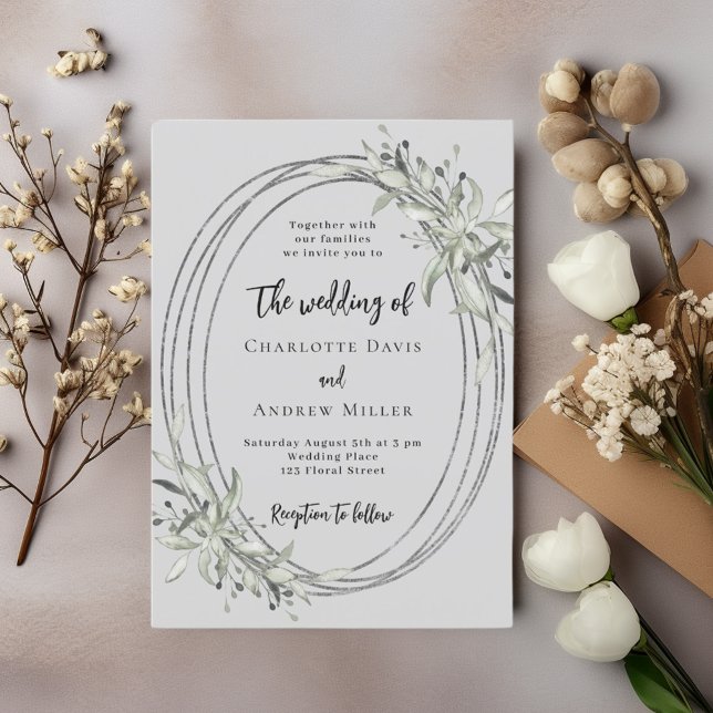 Mist grey greenery wedding invitation (Creator Uploaded)