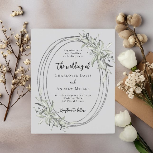 Mist grey greenery wedding invitation (Creator Uploaded)