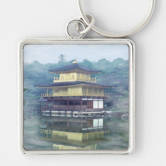 Mist on the Golden Pavilion at Kinkakuji Temple - Key Ring (Front)