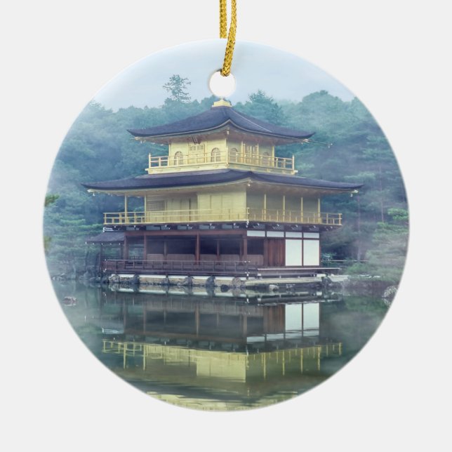 Mist on the Golden Pavilion Ceramic Tree Decoration (Front)