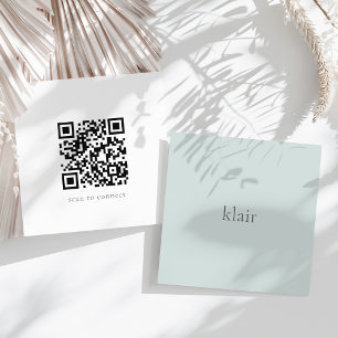 Mist Ultra Minimal Name & QR Code Square Business Card