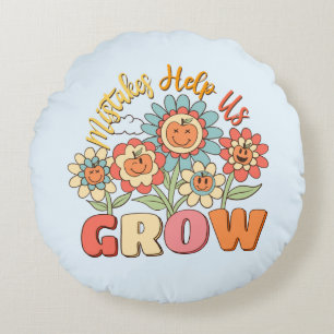 Mistakes Help Us Grow   Playful Floral Motivation Round Cushion