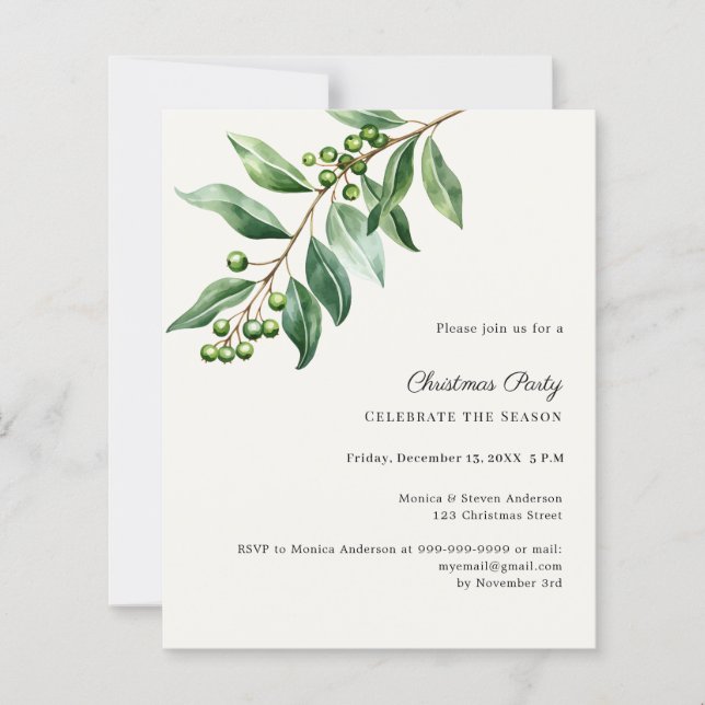Misteltoe greenery Christmas Party invitation (Front)