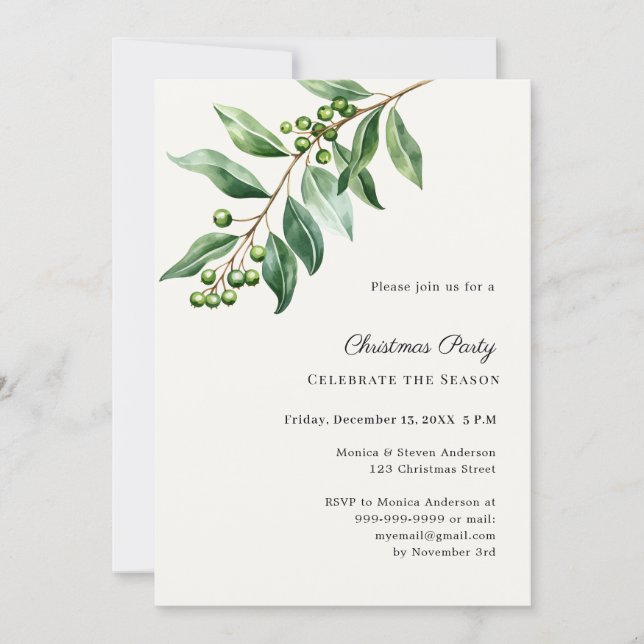 Misteltoe greenery ivory Christmas Party Invitation (Front)