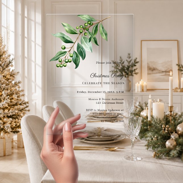 Misteltoe greenery luxury Christmas Party Acrylic Invitations (Creator Uploaded)