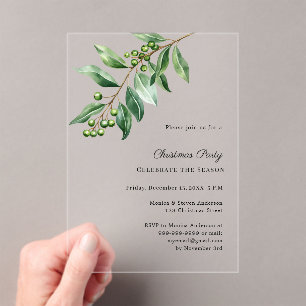 Misteltoe greenery luxury Christmas Party Acrylic Invitations