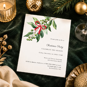 Misteltoe red bow ivory Christmas Party invitation