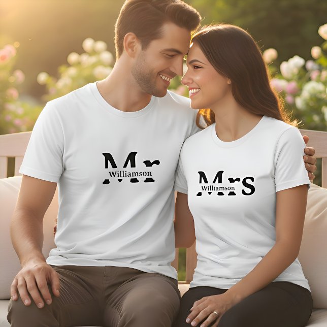 Mister Family Name Custom Couples Mens  White T-Shirt (Creator Uploaded)