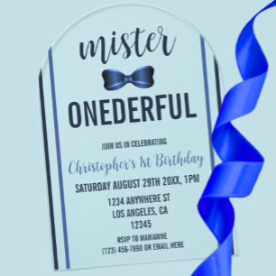 Mister Onederful Bow Tie 1st Birthday Acrylic Invitations