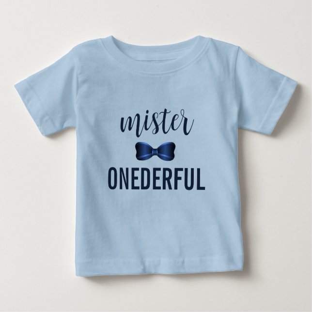 Mister Onederful Bow Tie 1st Birthday Baby T-Shirt (Front)