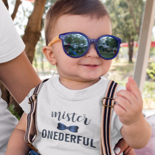 Mister Onederful Bow Tie 1st Birthday Baby T-Shirt