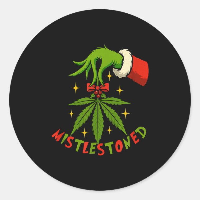 Mistlestoned Weed Leaf Funny Stoner Christmas  Classic Round Sticker (Front)