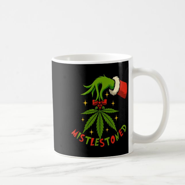 Mistlestoned Weed Leaf Funny Stoner Christmas  Coffee Mug (Right)