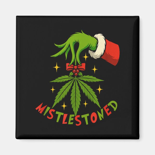 Mistlestoned Weed Leaf Funny Stoner Christmas  Magnet (Front)