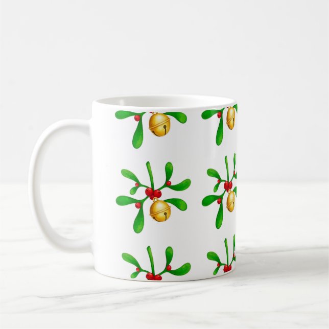 Mistletoe And Bells Pattern Coffee Mug (Left)