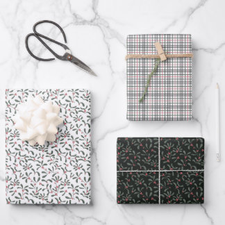 Mistletoe and Classic Plaid Chic Holiday Wrap Set Wrapping Paper Sheet