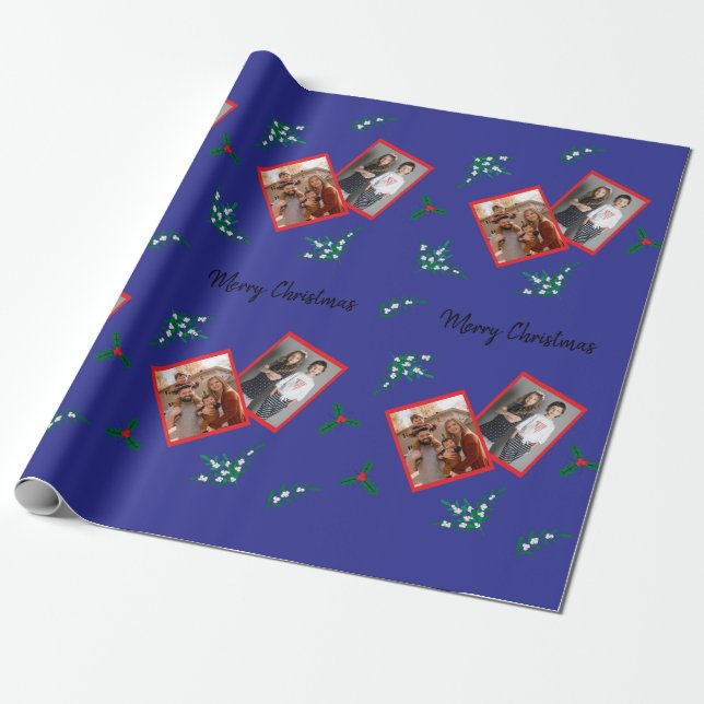 Mistletoe and Holly Berries 2 photos Wrapping Paper (Unrolled)