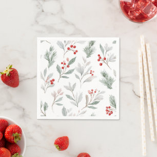 Mistletoe and Holly Berries Pattern Napkin
