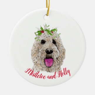 Mistletoe and Holly Golden Doodle Ornament