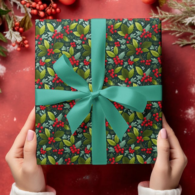 Mistletoe and Holly leaves Wrapping Paper (Creator Uploaded)