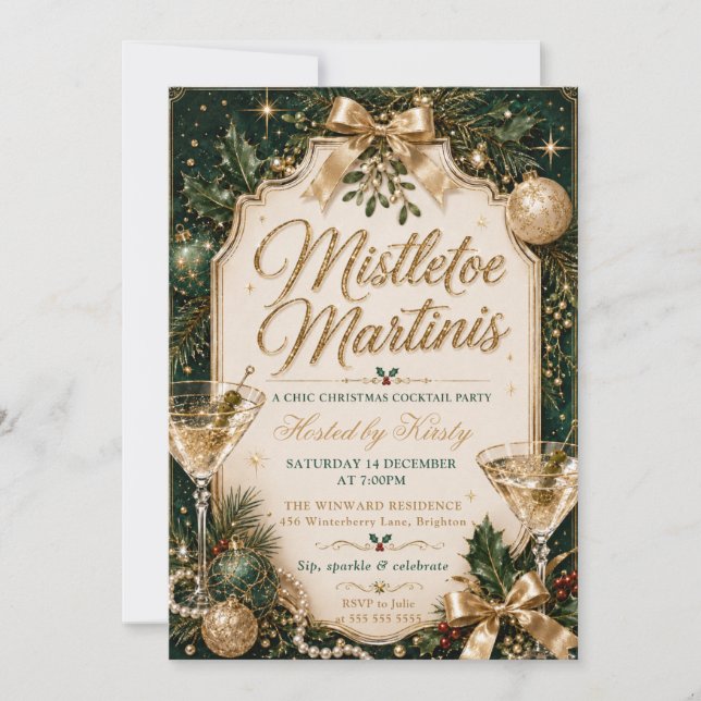 Mistletoe and Martinis Christmas Party Invitation (Front)