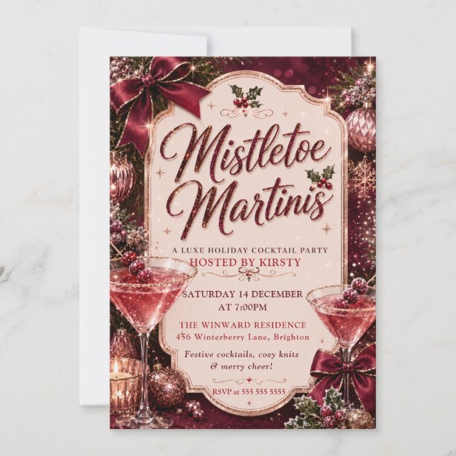 Mistletoe and Martinis Christmas Party Invitation (Front)