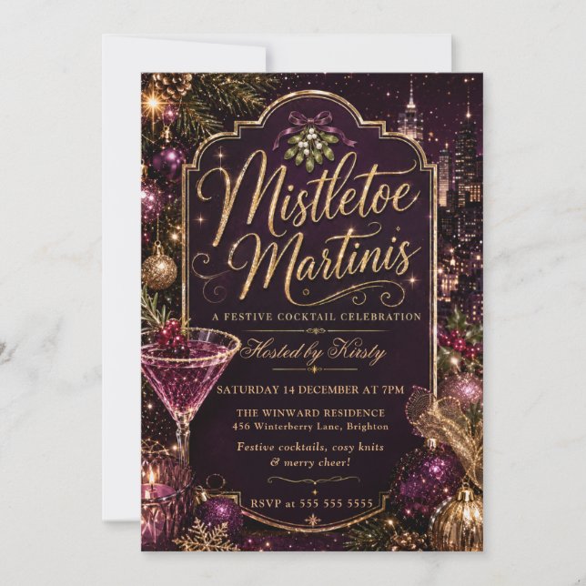 Mistletoe and Martinis Holiday Party Invitation (Front)