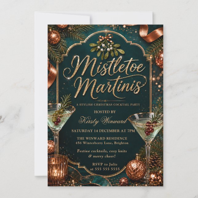 Mistletoe and Martinis Holiday Party Invitation (Front)