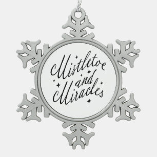 Mistletoe and Miracles Black and White Snowflake Pewter Christmas Ornament