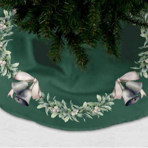 Mistletoe and Silver Balls Green  Brushed Polyester Tree Skirt