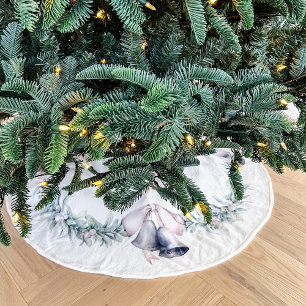 Mistletoe and Silver Balls White  Brushed Polyester Tree Skirt