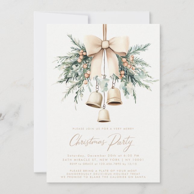 Mistletoe Bells Rustic Christmas Party Invitation (Front)