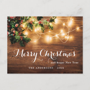 Mistletoe Berry Branch Rustic Christmas Holiday Postcard
