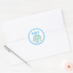 Mistletoe Blue Bow Baby Shower Stickers