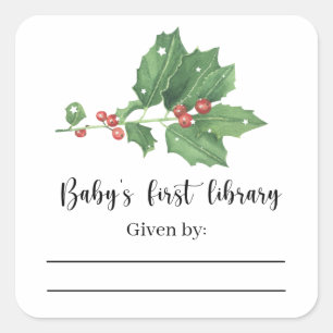 Mistletoe branch - Baby Shower bookplate Square Sticker