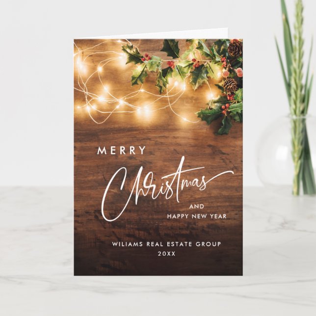 Mistletoe Branch Rustic Christmas Corporate Holiday Card (Front)