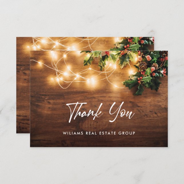 Mistletoe Branch Rustic Christmas Greeting Holiday Thank You Card (Front/Back)