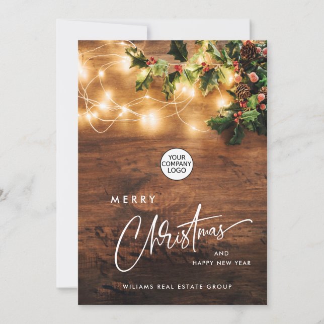 Mistletoe Branch Rustic Corporate Christmas Holiday Card (Front)