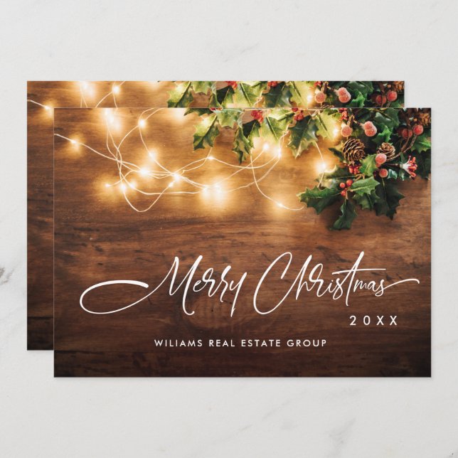 Mistletoe Branch Rustic Corporate Christmas Holiday Card (Front/Back)
