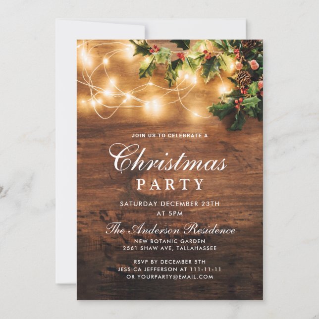 Mistletoe Branch Rustic Holiday Christmas Party Invitation (Front)