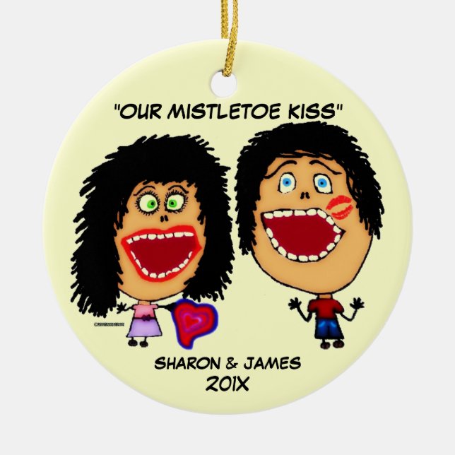 Mistletoe Cartoon Ceramic Tree Decoration (Front)