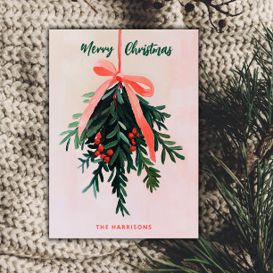 Mistletoe Christmas Card Minimal Modern Painting