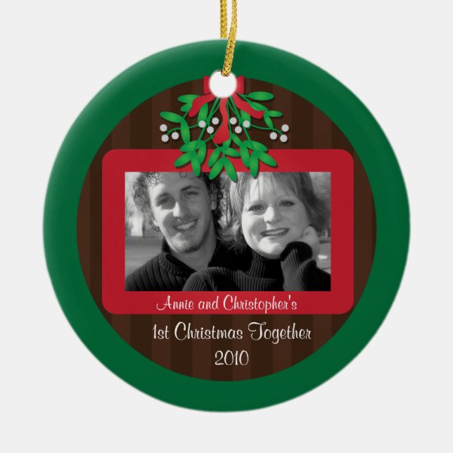 Mistletoe Christmas Photo Ornament (Front)