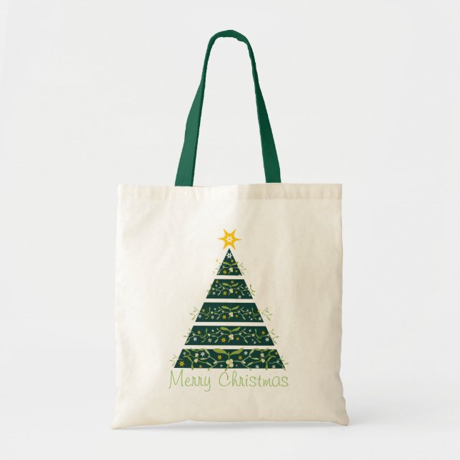Mistletoe christmas tree Merry Christmas green bag (Front)