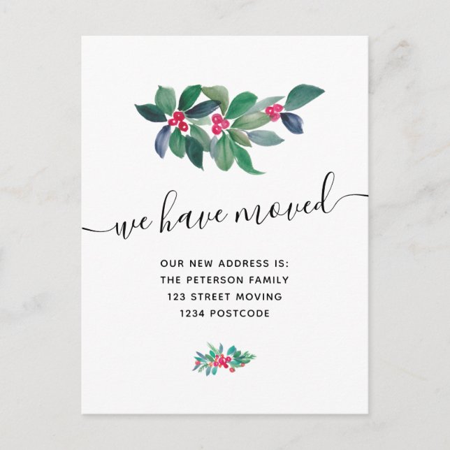 Mistletoe Christmas winter moving announcement Postcard (Front)