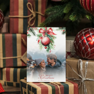 Mistletoe Couple Photo & Name Christmas Card